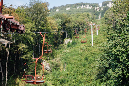Funicular to climb to the top of the mountainの写真素材
