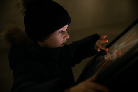 Hi tech protection, biometric identification and security scanning concept businessmanの写真素材