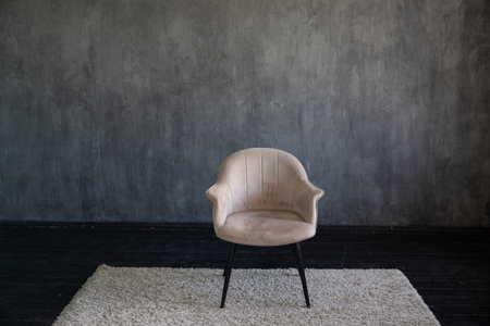 Vintage chair in empty dark home room interiorの写真素材