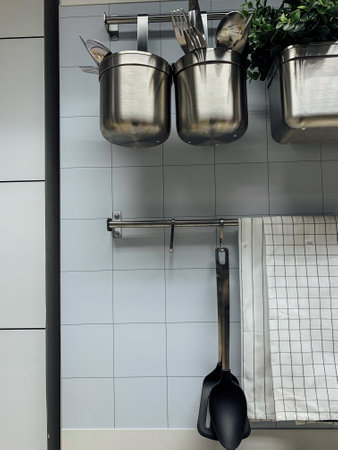 fork spoons in the kitchen indoors towelの写真素材