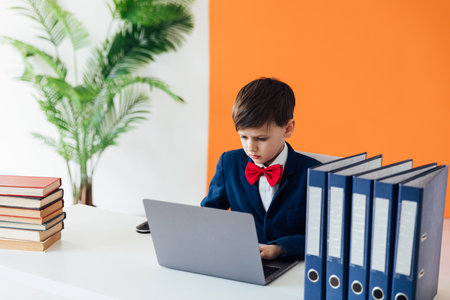 Education Lessons Boy Schoolboy Learns At Computer Onlineの写真素材
