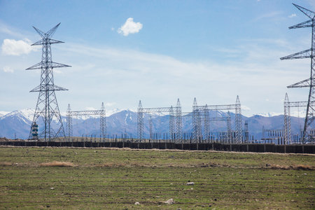 Yerevan Armenia power lines in the mountains
