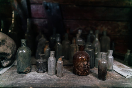 Many different old bottle canの写真素材