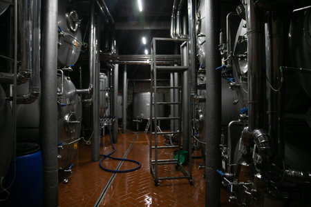 Barrels at an alcohol brewery ice