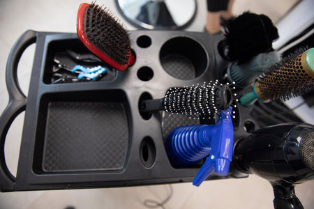 brushes and hairdryer equipment in the hairdresserの写真素材