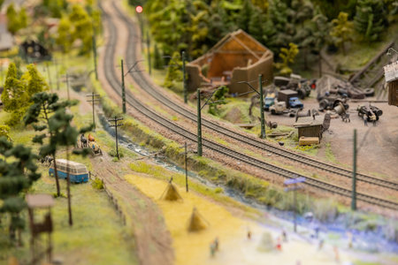 Toys model of a railway with trains wagonsの写真素材