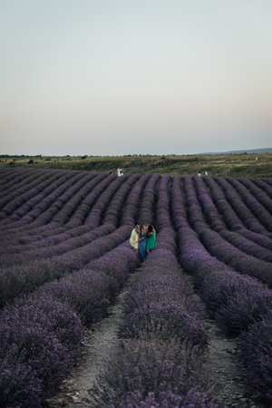 People in a lavender fieldの写真素材