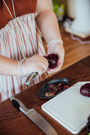 Woman Cook Housewife Cooking In Kitchen Food For Dinnerの写真素材