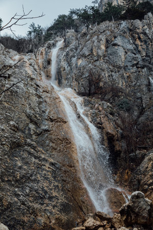 Beautiful landscape of mountain waterfall water in spring