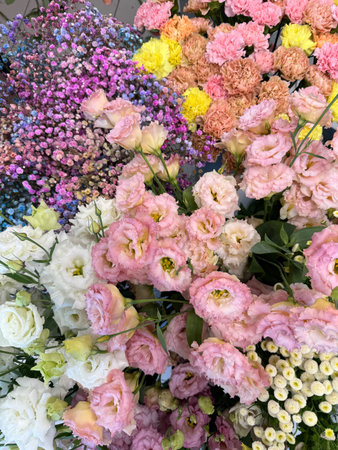 lots of colors of spring flowers as background
