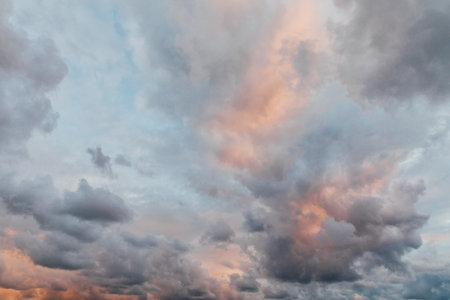 gray sunset sky with cloudsの写真素材