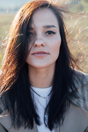 Portrait of a beautiful brunette woman face