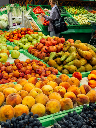 Fruit display in a grocery store supermarket