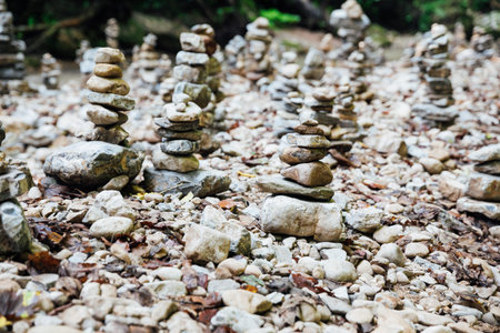 Pyramids of stones exposed for balance