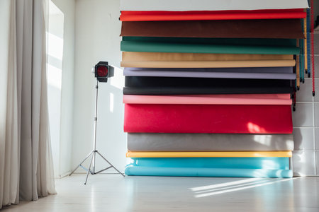 Photo Flash and Backgrounds for Photo Studio in Room Interiorの写真素材