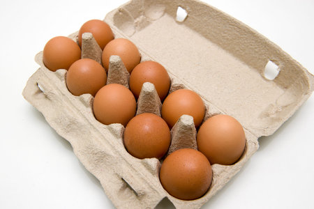 Eggs in cardboard packaging isolated on white background