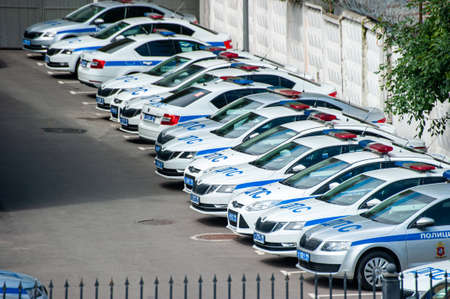 MOSCOW, RUSSIA-SEPTEMBER 26, 2020: A number of police cars of the traffic police of the fifth specialized battalionのeditorial素材
