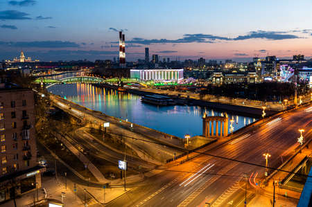 MOSCOW, RUSSIA - MARCH 29, 2021: Evening panoramic view from above of the Kiev railway stationのeditorial素材