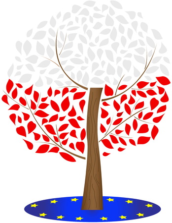 Flag of Poland and the European Union. Illustration of the flag of Poland.のイラスト素材