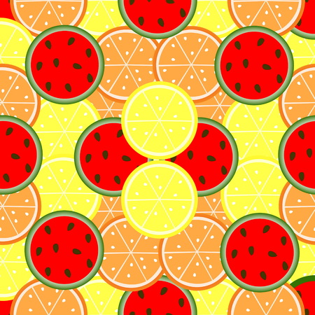 Fruit seamless pattern. Picture of oranges, lemons and watermelonのイラスト素材