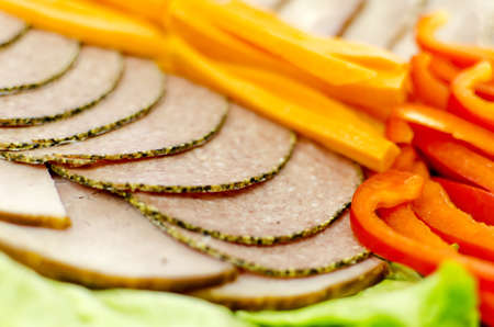 Ham with paprika. Close-up.の写真素材