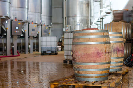 Wine manufacturing. Modern winery tanks.の写真素材