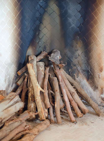 Several logs in the fireplaceの写真素材