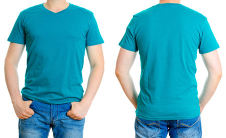Man in turquoise t-shirt.の写真素材