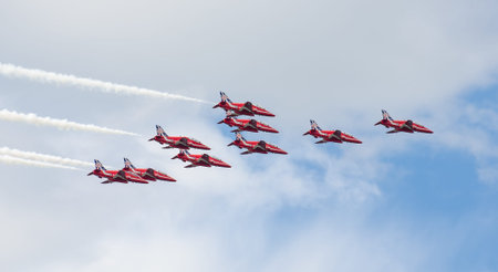 TALLINN BAY, ESTONIA - 23 JUNE, Red Arrows Royal Air Force Aerobatic Display above Tallinn Bay at 23...