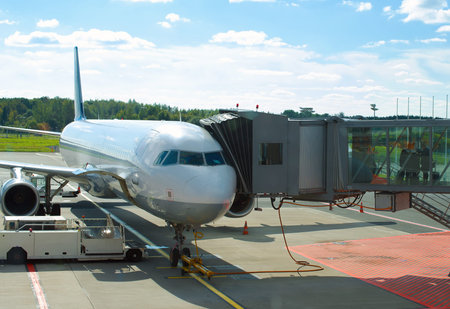 Passenger plane maintenance in airport before flight.