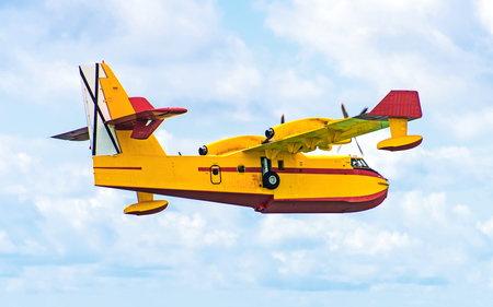 Aerial firefighting.  Aircraft preparing to collect sea water.