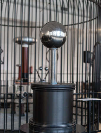 Resonant transformer in faraday cage. Tesla coil.の写真素材