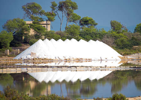 Sea salt production. Heap of sea salt.の写真素材