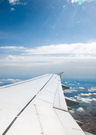 Wing of an airplane, view from window.