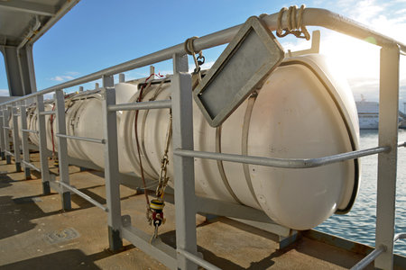 Few inflatable liferafts on the ship.