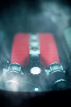 Sports car engine under rear glass trunk.の写真素材