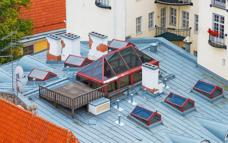 Top view of terrace on the rooftop.