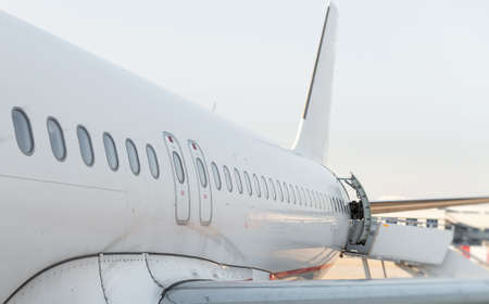 Passenger aircraft windows. View from outside.の写真素材