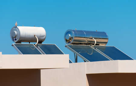 Solar water heating system on the rooftops.の写真素材