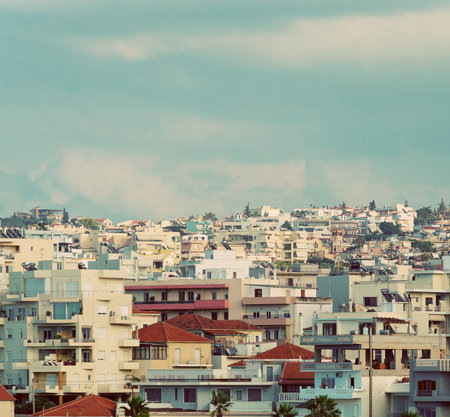 View of many rooftops in city.の写真素材