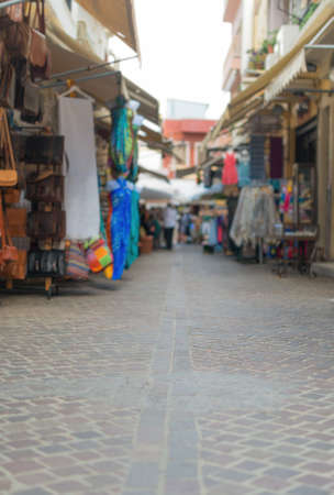 Traditional mediterranean street with goods.の写真素材