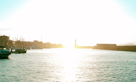 Beautiful sunset over the bay in Chania, Crete.