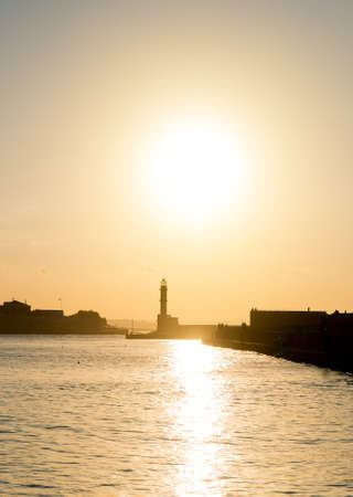 Beautiful sunset over the bay in Chania, Crete.の写真素材