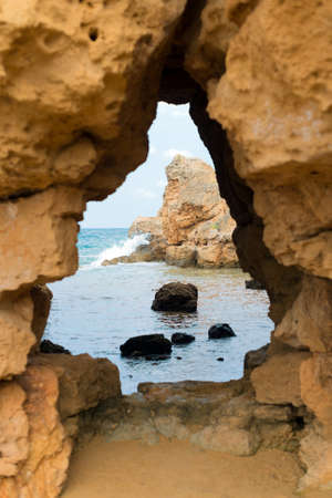 View from the cave to the sea.の写真素材