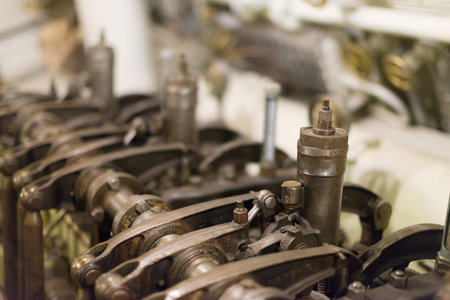 Old diesel engine inside of submarine.