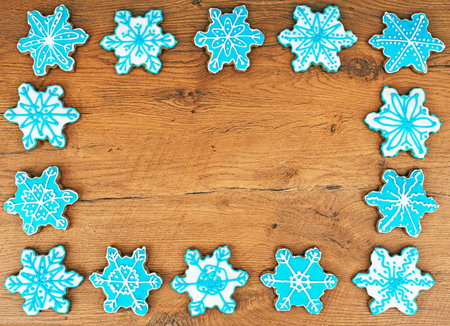 Snowflake shaped cookies. Place for your text.