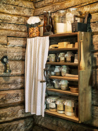 Shelf with food reserves on the Estonian old farm.の写真素材