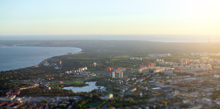 Aerial view of urban area at sunrise. Lasnamae, Tallinn, Estonia.の写真素材