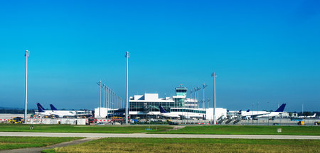 Many passenger planes in the airport.のeditorial素材