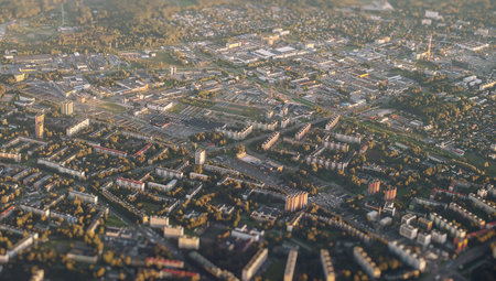 Aerial view of urban area at sunrise. Mustamae, Tallinn, Estonia.